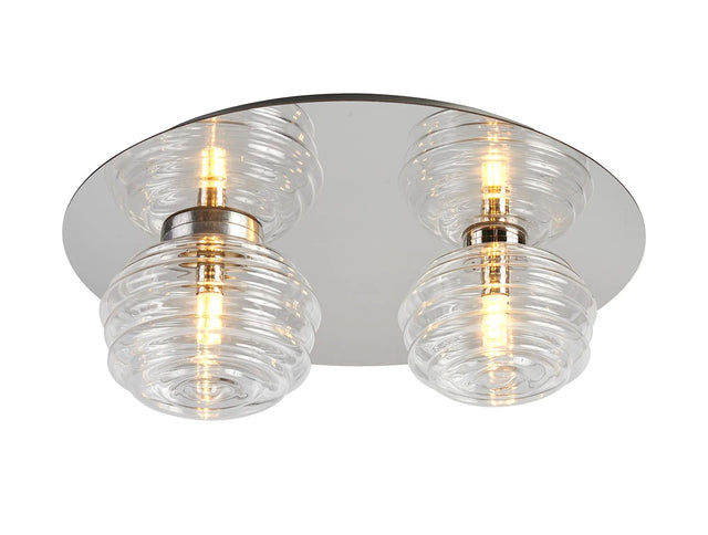 Hunt Round 2 Light Flush With 160mm & 180mm Glass, Polished Nickel/Clear
