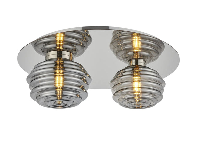 Hunt Round 2 Light Flush With 160mm & 180mm Glass, Polished Nickel/Smoke