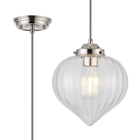 Hyme Single Pendant With Flower Bud Shade 1 x E27, Polished Nickel/Grey Braided Cable/Clear
