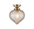 Hyme Flush Ceiling Light With Flower Bud Shade 1 x E27, Antique Brass/Cognac