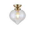 Hyme Flush Ceiling Light With Flower Bud Shade 1 x E27, Antique Brass/Iridescent Faded