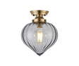 Hyme Flush Ceiling Light With Flower Bud Shade 1 x E27, Antique Brass/Smoke