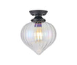 Hyme Flush Ceiling Light With Flower Bud Shade 1 x E27, Satin Black/Iridescent Faded