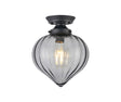 Hyme Flush Ceiling Light With Flower Bud Shade 1 x E27, Satin Black/Smoke