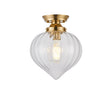 Hyme Flush Ceiling Light With Flower Bud Shade 1 x E27, Brass/Clear