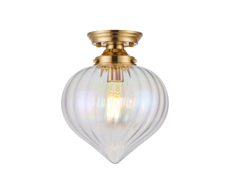 Hyme Flush Ceiling Light With Flower Bud Shade 1 x E27, Brass/Iridescent Faded