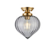 Hyme Flush Ceiling Light With Flower Bud Shade 1 x E27, Brass/Smoke