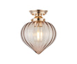 Hyme Flush Ceiling Light With Flower Bud Shade 1 x E27, French Gold/Cognac