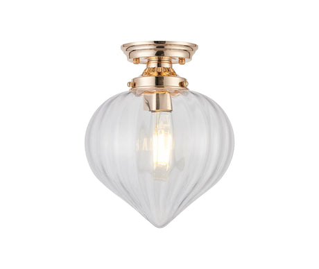Hyme Flush Ceiling Light With Flower Bud Shade 1 x E27, French Gold/Clear