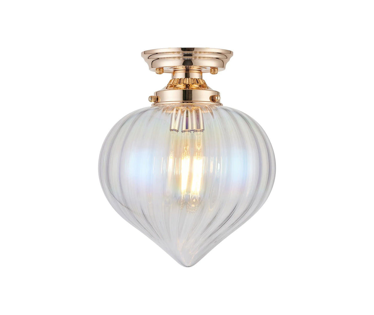 Hyme Flush Ceiling Light With Flower Bud Shade 1 x E27, French Gold/Iridescent Faded