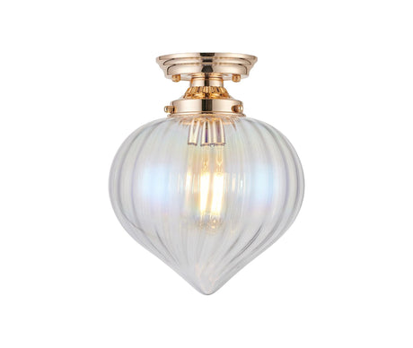 Hyme Flush Ceiling Light With Flower Bud Shade 1 x E27, French Gold/Iridescent Faded