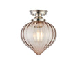 Hyme Flush Ceiling Light With Flower Bud Shade 1 x E27, Polished Nickel/Cognac