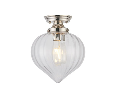 Hyme Flush Ceiling Light With Flower Bud Shade 1 x E27, Polished Nickel/Clear