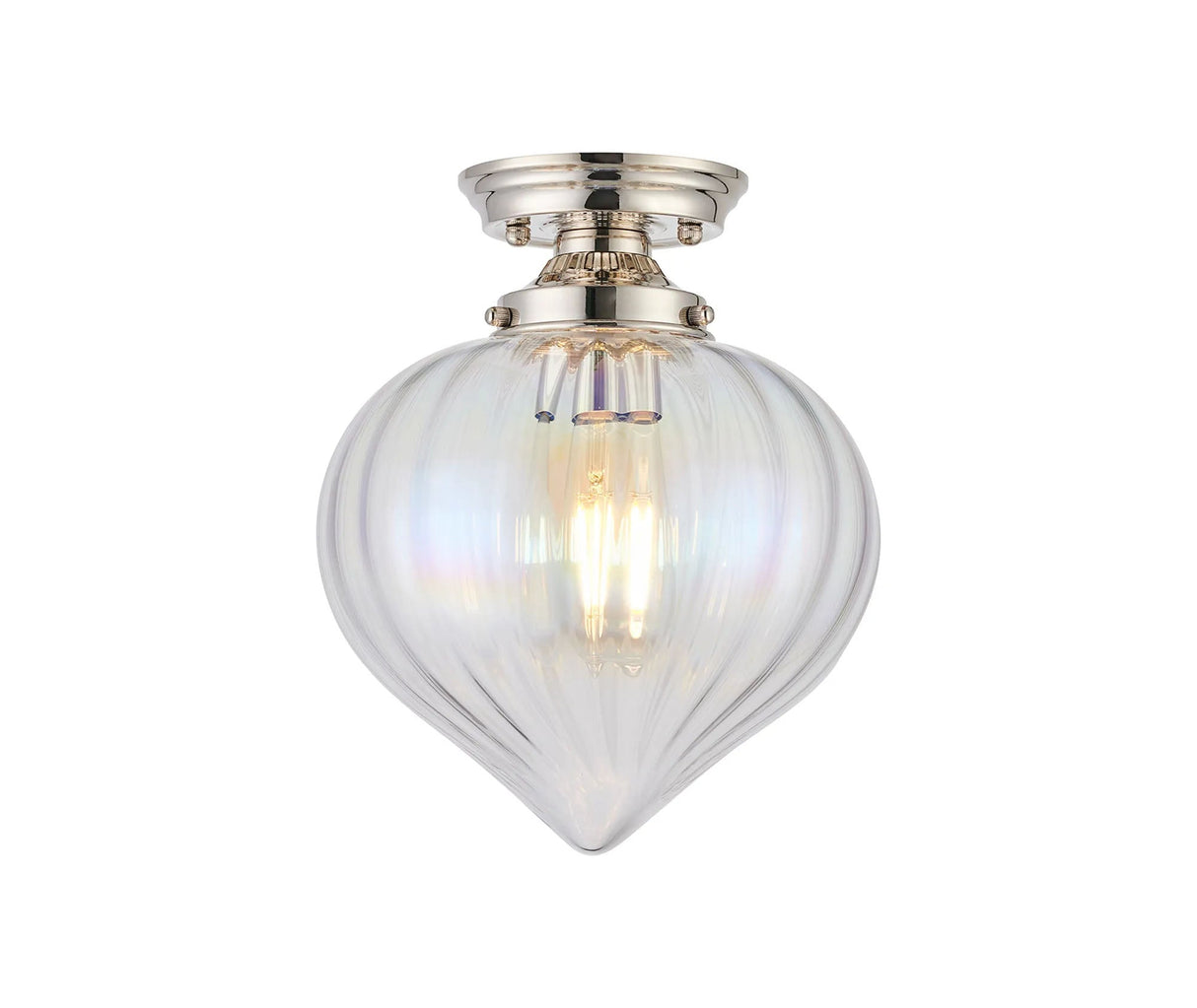 Hyme Flush Ceiling Light With Flower Bud Shade 1 x E27, Polished Nickel/Iridescent Faded