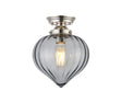 Hyme Flush Ceiling Light With Flower Bud Shade 1 x E27, Polished Nickel/Smoke
