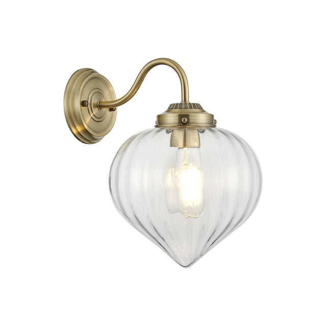 Hyme Wall Light With Flower Bud Shade 1 x E27, Antique Brass/Clear