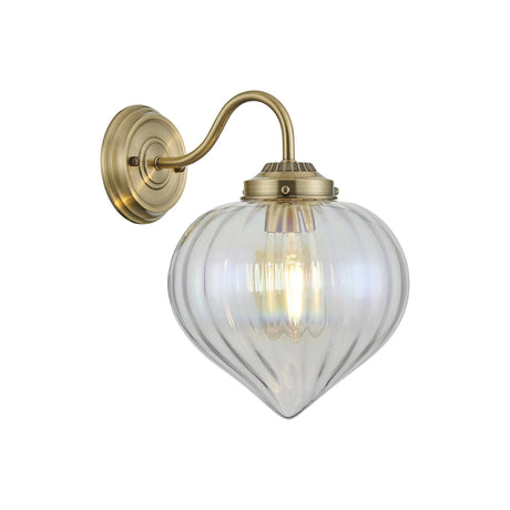 Hyme Wall Light With Flower Bud Shade 1 x E27, Antique Brass/Iridescent Faded