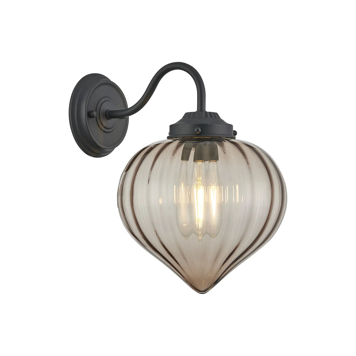 Hyme Wall Light With Flower Bud Shade 1 x E27, Satin Black/Cognac