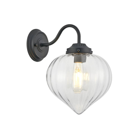 Hyme Wall Light With Flower Bud Shade 1 x E27, Satin Black/Clear