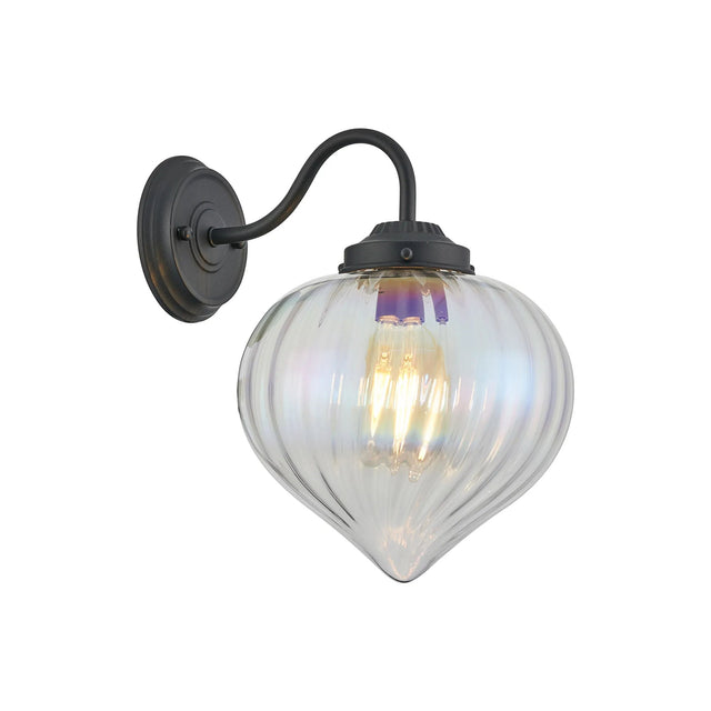 Hyme Wall Light With Flower Bud Shade 1 x E27, Satin Black/Iridescent Faded
