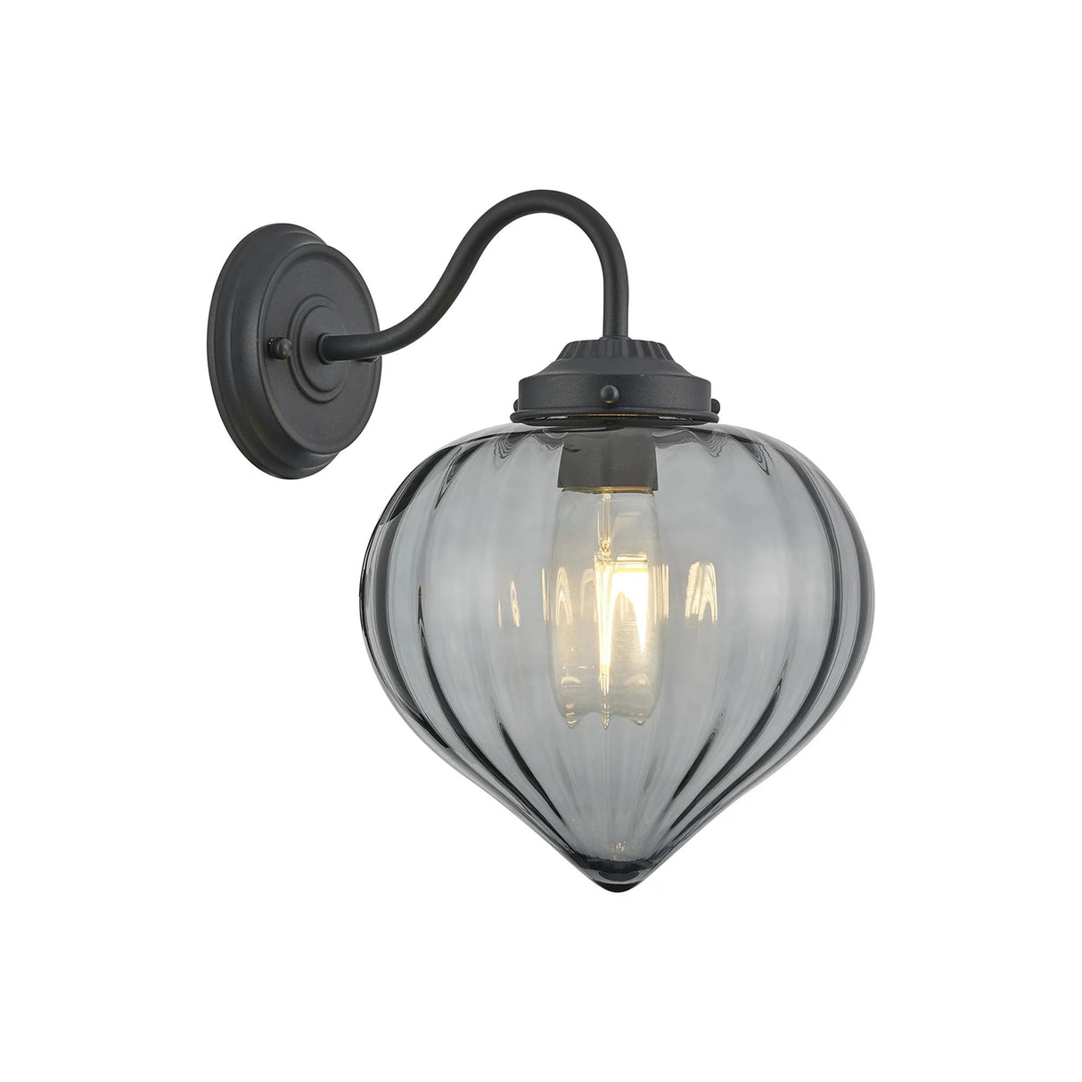 Hyme Wall Light With Flower Bud Shade 1 x E27, Satin Black/Smoke