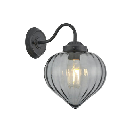 Hyme Wall Light With Flower Bud Shade 1 x E27, Satin Black/Smoke