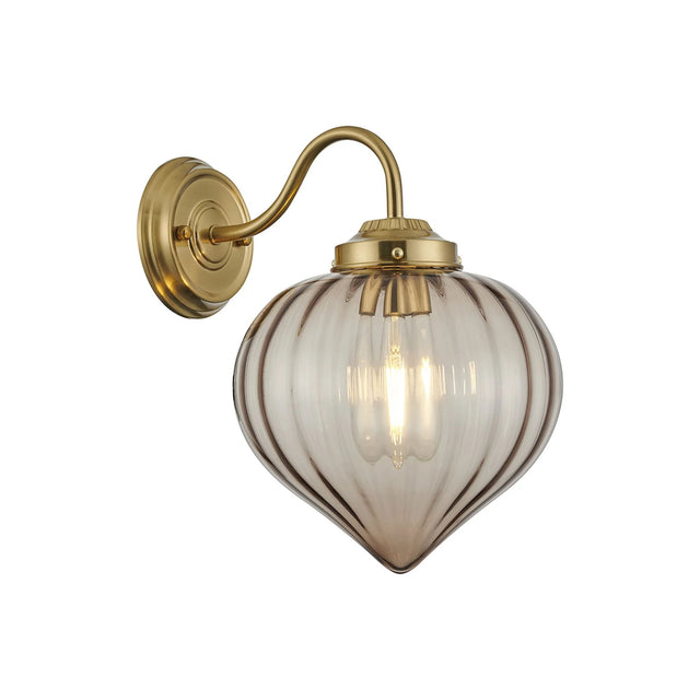 Hyme Wall Light With Flower Bud Shade 1 x E27, Brass/Cognac