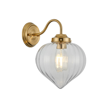 Hyme Wall Light With Flower Bud Shade 1 x E27, Brass/Clear
