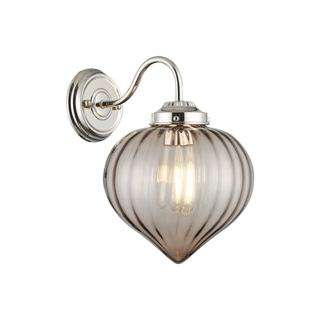 Hyme Wall Light With Flower Bud Shade 1 x E27, Polished Nickel/Cognac