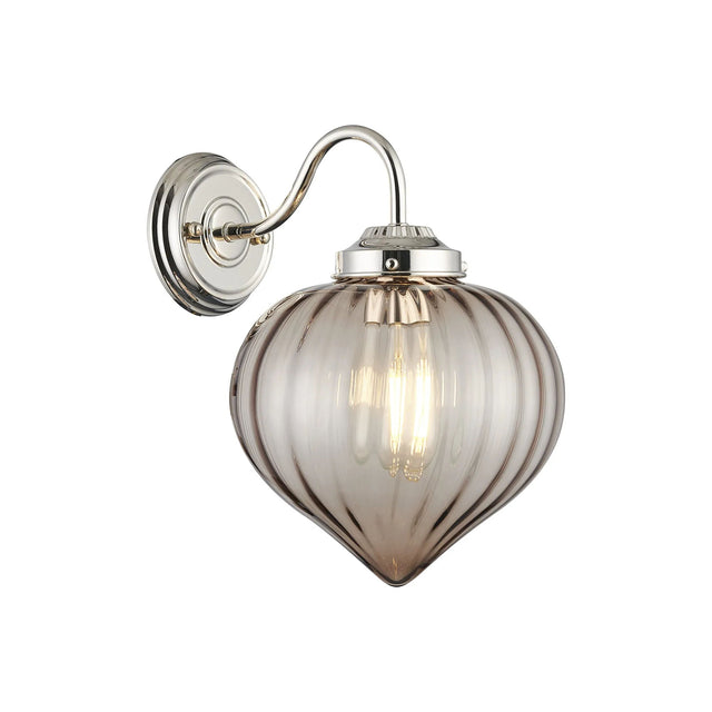 Hyme Wall Light With Flower Bud Shade 1 x E27, Polished Nickel/Cognac