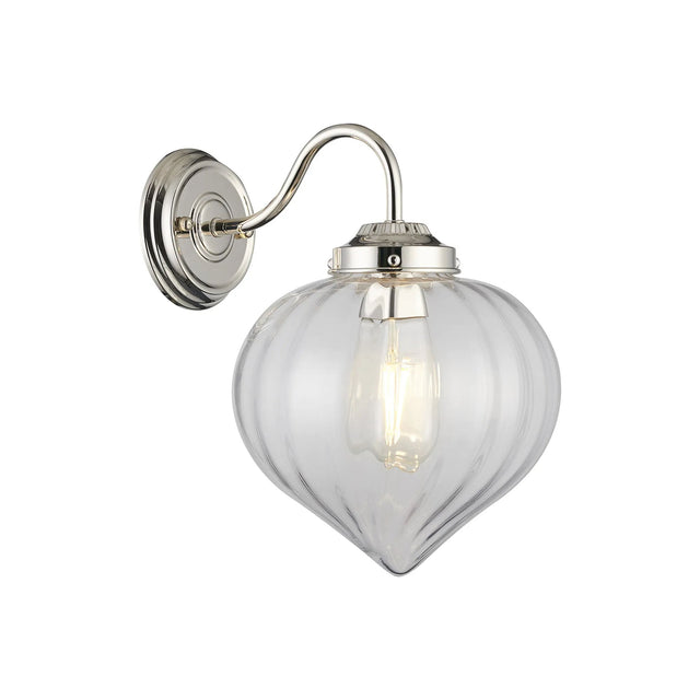 Hyme Wall Light With Flower Bud Shade 1 x E27, Polished Nickel/Clear