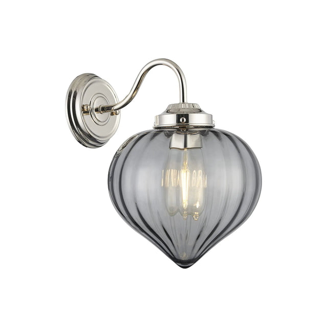 Hyme Wall Light With Flower Bud Shade 1 x E27, Polished Nickel/Smoke