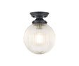 Hyme Flush Ceiling Light With 20cm Acorn Ribbed Glass, 1 x E27, Satin Black/Clear