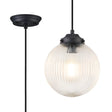 Hyme Single Pendant With 20cm Acorn Ribbed Glass, 1 x E27, Satin Black/Black Twisted Braided Cable/Clear