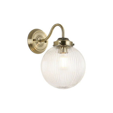 Hyme Wall Light With 20cm Acorn Ribbed Glass, 1 x E27, Antique Brass/Clear