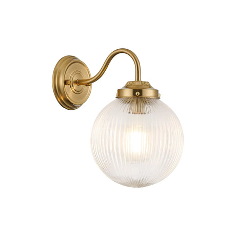 Hyme Wall Light With 20cm Acorn Ribbed Glass, 1 x E27, Brass/Clear