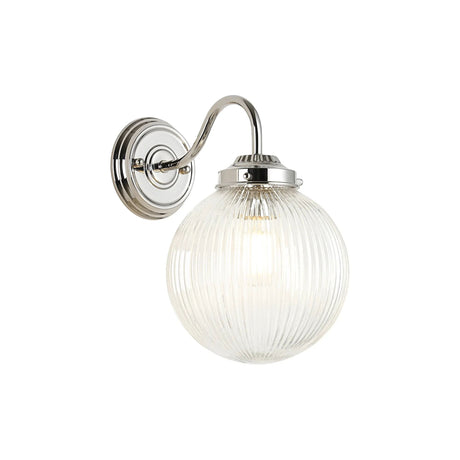 Hyme Wall Light With 20cm Acorn Ribbed Glass, 1 x E27, Polished Nickel/Clear