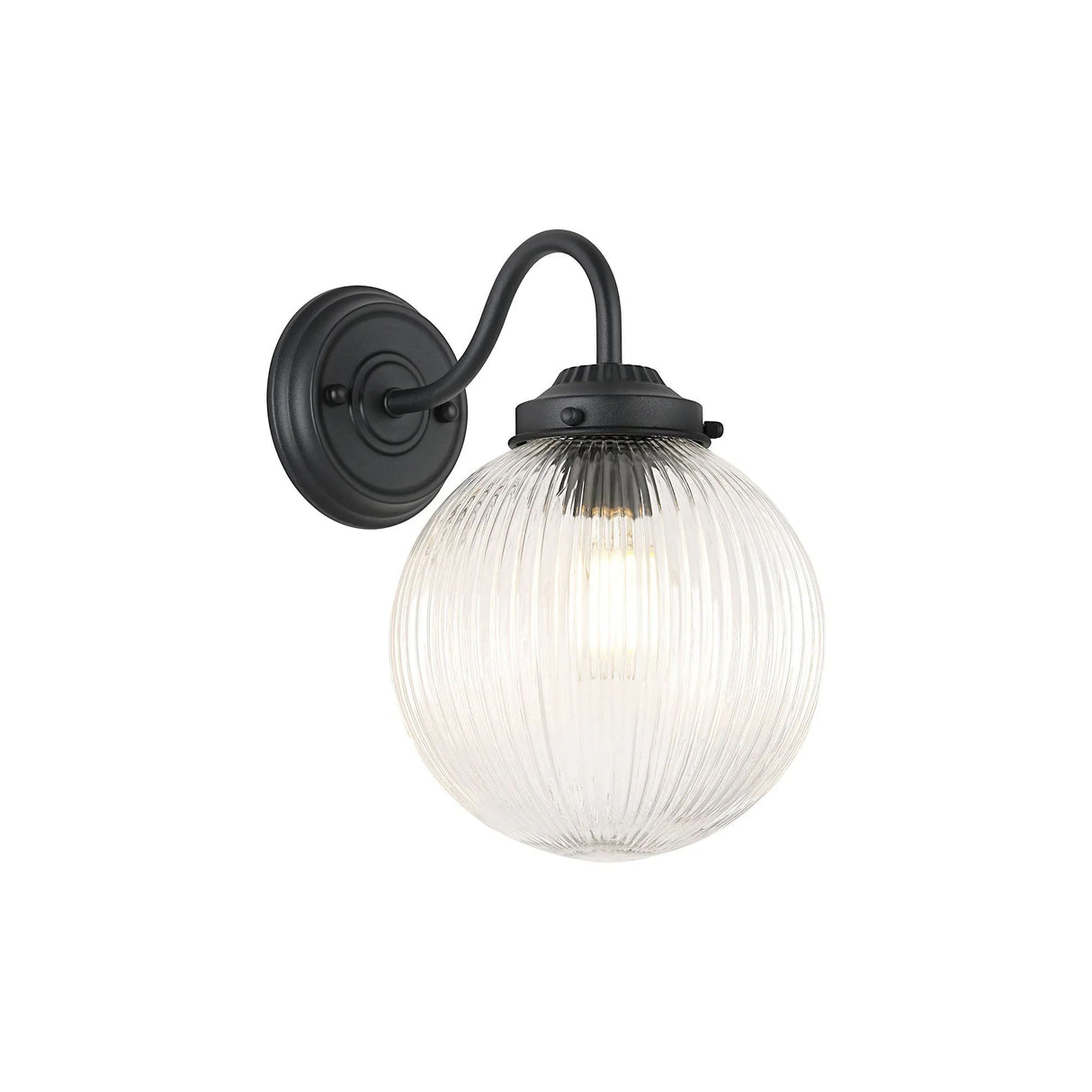 Hyme Wall Light With 20cm Acorn Ribbed Glass, 1 x E27, Satin Black/Clear
