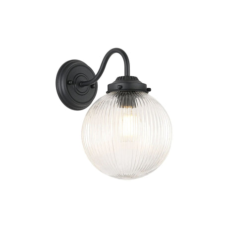 Hyme Wall Light With 20cm Acorn Ribbed Glass, 1 x E27, Satin Black/Clear