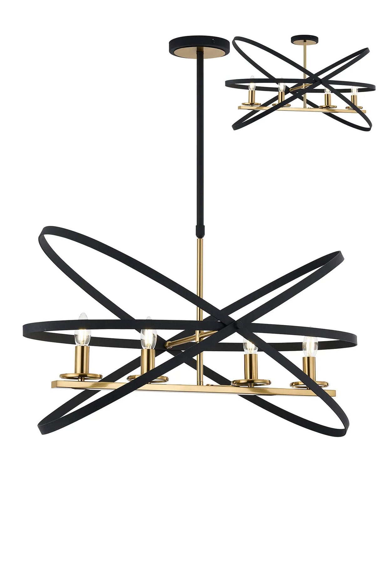 Irwin Adjustable Rings Pendant/Semi Ceiling, 4 x E14, Black/Gold