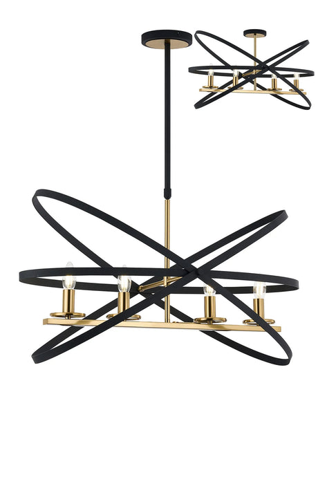 Irwin Adjustable Rings Pendant/Semi Ceiling, 4 x E14, Black/Gold