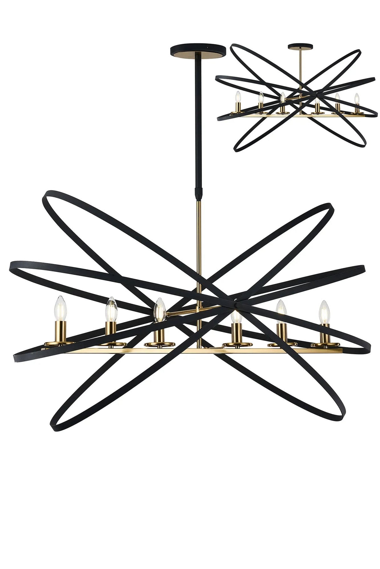 Irwin Adjustable Rings Pendant/Semi Ceiling Oval, 6 x E14, Black/Gold