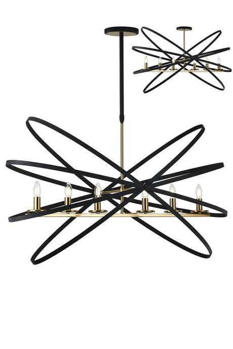 Irwin Adjustable Rings Pendant/Semi Ceiling Oval, 6 x E14, Black/Gold