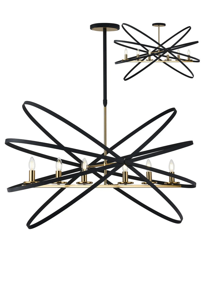 Irwin Adjustable Rings Pendant/Semi Ceiling Oval, 6 x E14, Black/Gold
