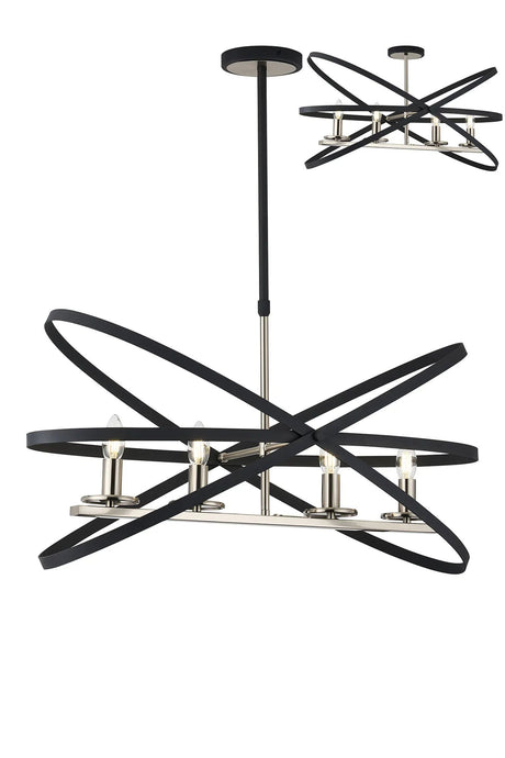 Irwin Adjustable Rings Pendant/Semi Ceiling, 4 x E14, Anthracite/Satin Nickel
