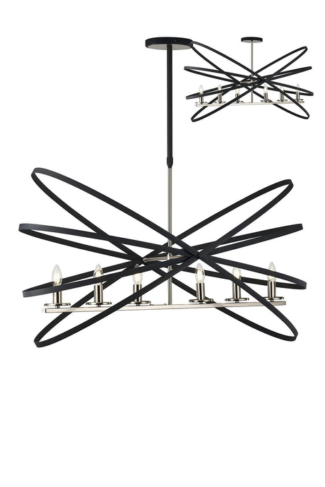 Irwin Adjustable Rings Pendant/Semi Ceiling Oval, 6 x E14, Anthracite/Satin Nickel