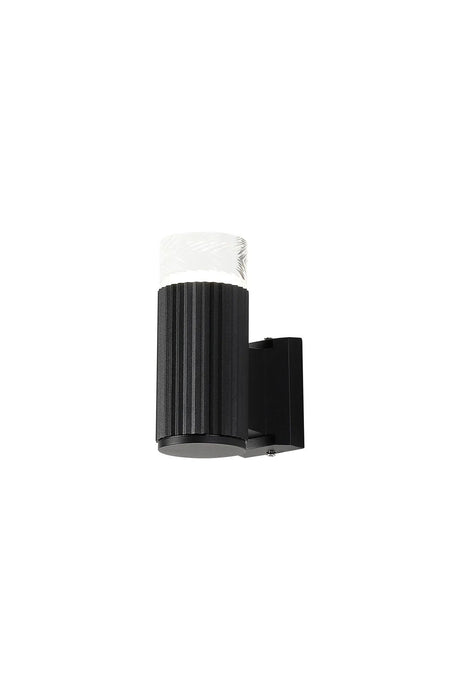 Khazri Ribbed Line Wall Lamp With Short Diagonal Pattern Acrylic Shade, 1 x GU10, IP54, Black/Clear/Frosted