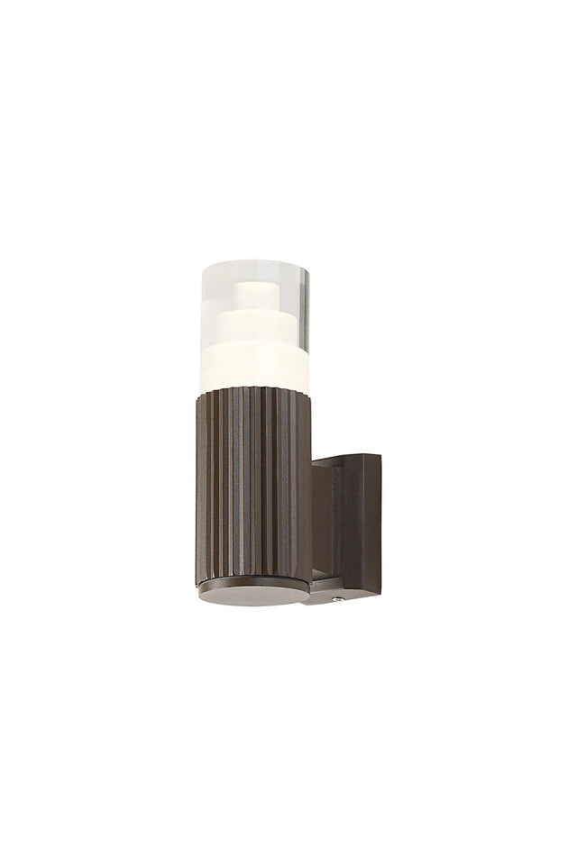 Khazri Ribbed Line Wall Lamp With Tier Pattern Acrylic Shade, 1 x GU10, IP54, Dark Brown/Clear