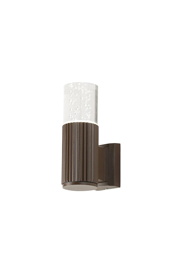 Khazri Ribbed Line Wall Lamp With Bubble Acrylic Shade, 1 x GU10, IP54, Dark Brown/Clear