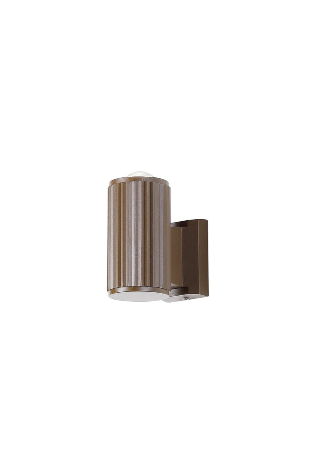 Khazri Ribbed Line Wall Lamp With Dome Acrylic Shade, 1 x GU10, IP54, Dark Brown/Clear/Frosted